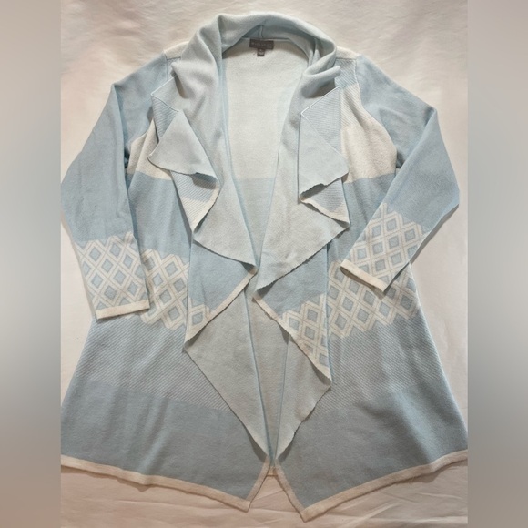 Evolution By Cyrus Chiana Graphic Open Drape Cardigan Size XL Blue **FLAWS** - Picture 3 of 14